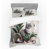 Ambesonne Cat Bedding Set, Romantic Date Night of Kitties Drinking Milkshake Cozy Night Scene Valentines, 4 Piece Duvet Cover Set with Shams and Fitted Sheet, Queen Size, Dark Blue Apricot(Grey Green Pale Rust)