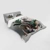 Ambesonne Cat Bedding Set, Romantic Date Night of Kitties Drinking Milkshake Cozy Night Scene Valentines, 4 Piece Duvet Cover Set with Shams and Fitted Sheet, Queen Size, Dark Blue Apricot(Grey Green Pale Rust)