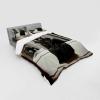 Ambesonne Cat Bedding Set, Romantic Date Night of Kitties Drinking Milkshake Cozy Night Scene Valentines, 4 Piece Duvet Cover Set with Shams and Fitted Sheet, Queen Size, Dark Blue Apricot(Grey and Charcoal Grey)