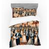 Ambesonne Cat Bedding Set, Romantic Date Night of Kitties Drinking Milkshake Cozy Night Scene Valentines, 4 Piece Duvet Cover Set with Shams and Fitted Sheet, Queen Size, Dark Blue Apricot(Petrol Blue and Orange)