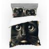 Ambesonne Cat Bedding Set, Romantic Date Night of Kitties Drinking Milkshake Cozy Night Scene Valentines, 4 Piece Duvet Cover Set with Shams and Fitted Sheet, Queen Size, Dark Blue Apricot(Charcoal Grey)