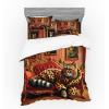Ambesonne Cat Bedding Set, Romantic Date Night of Kitties Drinking Milkshake Cozy Night Scene Valentines, 4 Piece Duvet Cover Set with Shams and Fitted Sheet, Queen Size, Dark Blue Apricot(Marigold Salmon)