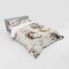Ambesonne Cat Bedding Set, Romantic Date Night of Kitties Drinking Milkshake Cozy Night Scene Valentines, 4 Piece Duvet Cover Set with Shams and Fitted Sheet, Queen Size, Dark Blue Apricot(Ivory Pale Brown Grey)