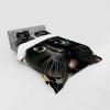 Ambesonne Cat Bedding Set, Romantic Date Night of Kitties Drinking Milkshake Cozy Night Scene Valentines, 4 Piece Duvet Cover Set with Shams and Fitted Sheet, Queen Size, Dark Blue Apricot(Charcoal Grey)