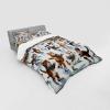 Ambesonne Cat Bedding Set, Romantic Date Night of Kitties Drinking Milkshake Cozy Night Scene Valentines, 4 Piece Duvet Cover Set with Shams and Fitted Sheet, Queen Size, Dark Blue Apricot(Orange Brown Pale Blue)