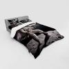 Ambesonne Cat Bedding Set, Romantic Date Night of Kitties Drinking Milkshake Cozy Night Scene Valentines, 4 Piece Duvet Cover Set with Shams and Fitted Sheet, Queen Size, Dark Blue Apricot(Dark Purple Grey Coconut)