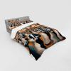 Ambesonne Cat Bedding Set, Romantic Date Night of Kitties Drinking Milkshake Cozy Night Scene Valentines, 4 Piece Duvet Cover Set with Shams and Fitted Sheet, Queen Size, Dark Blue Apricot(Petrol Blue and Orange)