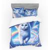 Ambesonne Cat Bedding Set, Romantic Date Night of Kitties Drinking Milkshake Cozy Night Scene Valentines, 4 Piece Duvet Cover Set with Shams and Fitted Sheet, Queen Size, Dark Blue Apricot(Azure Blue Pale Pink)