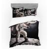 Ambesonne Cat Bedding Set, Romantic Date Night of Kitties Drinking Milkshake Cozy Night Scene Valentines, 4 Piece Duvet Cover Set with Shams and Fitted Sheet, Queen Size, Dark Blue Apricot(Dark Purple Grey Coconut)