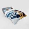 Ambesonne Cat Bedding Set, Romantic Date Night of Kitties Drinking Milkshake Cozy Night Scene Valentines, 4 Piece Duvet Cover Set with Shams and Fitted Sheet, Queen Size, Dark Blue Apricot(Blue Pale Mustard)