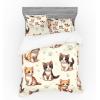 Ambesonne Cat Bedding Set, Romantic Date Night of Kitties Drinking Milkshake Cozy Night Scene Valentines, 4 Piece Duvet Cover Set with Shams and Fitted Sheet, Queen Size, Dark Blue Apricot(Ivory Apricot and Dark Grey)