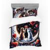 Ambesonne Cat Bedding Set, Romantic Date Night of Kitties Drinking Milkshake Cozy Night Scene Valentines, 4 Piece Duvet Cover Set with Shams and Fitted Sheet, Queen Size, Dark Blue Apricot(Indigo and Scarlet)
