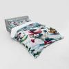 Ambesonne Cat Bedding Set, Romantic Date Night of Kitties Drinking Milkshake Cozy Night Scene Valentines, 4 Piece Duvet Cover Set with Shams and Fitted Sheet, Queen Size, Dark Blue Apricot(Pale Blue Raspberry White)