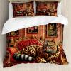 Ambesonne Cat Duvet Cover Set, Romantic Date Night of Kitties Drinking Milkshake Cozy Night Scene Valentines, Decorative 3 Piece Bedding Set with 2 Pillow Shams, California King, Dark Blue Apricot(Marigold Salmon)