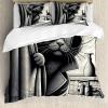 Ambesonne Cat Duvet Cover Set, Romantic Date Night of Kitties Drinking Milkshake Cozy Night Scene Valentines, Decorative 3 Piece Bedding Set with 2 Pillow Shams, California King, Dark Blue Apricot(Dark Grey Pale Sepia)