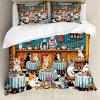 Ambesonne Cat Duvet Cover Set, Romantic Date Night of Kitties Drinking Milkshake Cozy Night Scene Valentines, Decorative 3 Piece Bedding Set with 2 Pillow Shams, California King, Dark Blue Apricot(Sea Blue and Marigold)