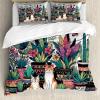 Ambesonne Cat Duvet Cover Set, Romantic Date Night of Kitties Drinking Milkshake Cozy Night Scene Valentines, Decorative 3 Piece Bedding Set with 2 Pillow Shams, California King, Dark Blue Apricot(Teal Pink and Purple)