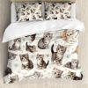 Ambesonne Cat Duvet Cover Set, Romantic Date Night of Kitties Drinking Milkshake Cozy Night Scene Valentines, Decorative 3 Piece Bedding Set with 2 Pillow Shams, California King, Dark Blue Apricot(Off White Taupe and Grey)