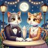 Ambesonne Cat Duvet Cover Set, Romantic Date Night of Kitties Drinking Milkshake Cozy Night Scene Valentines, Decorative 3 Piece Bedding Set with 2 Pillow Shams, California King, Dark Blue Apricot(Dark Blue Apricot)