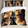 Ambesonne Cat Duvet Cover Set, Romantic Date Night of Kitties Drinking Milkshake Cozy Night Scene Valentines, Decorative 3 Piece Bedding Set with 2 Pillow Shams, California King, Dark Blue Apricot(Pale Orange and Dark Grey)