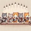 Ambesonne Cat Duvet Cover Set, Romantic Date Night of Kitties Drinking Milkshake Cozy Night Scene Valentines, Decorative 3 Piece Bedding Set with 2 Pillow Shams, California King, Dark Blue Apricot(Grey Orange and Pale Tan)