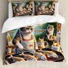 Ambesonne Cat Duvet Cover Set, Romantic Date Night of Kitties Drinking Milkshake Cozy Night Scene Valentines, Decorative 3 Piece Bedding Set with 2 Pillow Shams, California King, Dark Blue Apricot(Green Orange)