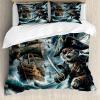 Ambesonne Cat Duvet Cover Set, Romantic Date Night of Kitties Drinking Milkshake Cozy Night Scene Valentines, Decorative 3 Piece Bedding Set with 2 Pillow Shams, California King, Dark Blue Apricot(Dark Slate Blue and Amber)