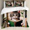 Ambesonne Cat Duvet Cover Set, Romantic Date Night of Kitties Drinking Milkshake Cozy Night Scene Valentines, Decorative 3 Piece Bedding Set with 2 Pillow Shams, California King, Dark Blue Apricot(Green Paprika Beige)