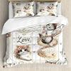 Ambesonne Cat Duvet Cover Set, Romantic Date Night of Kitties Drinking Milkshake Cozy Night Scene Valentines, Decorative 3 Piece Bedding Set with 2 Pillow Shams, California King, Dark Blue Apricot(Ivory Pale Brown Grey)