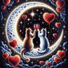 Ambesonne Cat Duvet Cover Set, Romantic Date Night of Kitties Drinking Milkshake Cozy Night Scene Valentines, Decorative 3 Piece Bedding Set with 2 Pillow Shams, California King, Dark Blue Apricot(Indigo and Scarlet)