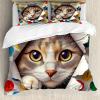 Ambesonne Cat Duvet Cover Set, Romantic Date Night of Kitties Drinking Milkshake Cozy Night Scene Valentines, Decorative 3 Piece Bedding Set with 2 Pillow Shams, California King, Dark Blue Apricot(Multicolor)