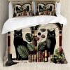 Ambesonne Cat Duvet Cover Set, Romantic Date Night of Kitties Drinking Milkshake Cozy Night Scene Valentines, Decorative 3 Piece Bedding Set with 2 Pillow Shams, California King, Dark Blue Apricot(Sand Brown Maroon Green)