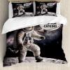 Ambesonne Cat Duvet Cover Set, Romantic Date Night of Kitties Drinking Milkshake Cozy Night Scene Valentines, Decorative 3 Piece Bedding Set with 2 Pillow Shams, California King, Dark Blue Apricot(Dark Purple Grey Coconut)