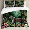Ambesonne Cat Duvet Cover Set, Romantic Date Night of Kitties Drinking Milkshake Cozy Night Scene Valentines, Decorative 3 Piece Bedding Set with 2 Pillow Shams, California King, Dark Blue Apricot(Green and Multicolor)