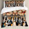 Ambesonne Cat Duvet Cover Set, Romantic Date Night of Kitties Drinking Milkshake Cozy Night Scene Valentines, Decorative 3 Piece Bedding Set with 2 Pillow Shams, California King, Dark Blue Apricot(Petrol Blue and Orange)