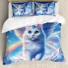 Ambesonne Cat Duvet Cover Set, Romantic Date Night of Kitties Drinking Milkshake Cozy Night Scene Valentines, Decorative 3 Piece Bedding Set with 2 Pillow Shams, California King, Dark Blue Apricot(Azure Blue Pale Pink)