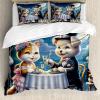 Ambesonne Cat Duvet Cover Set, Romantic Date Night of Kitties Drinking Milkshake Cozy Night Scene Valentines, Decorative 3 Piece Bedding Set with 2 Pillow Shams, California King, Dark Blue Apricot(Night Blue Rose Apricot)