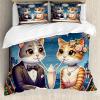 Ambesonne Cat Duvet Cover Set, Romantic Date Night of Kitties Drinking Milkshake Cozy Night Scene Valentines, Decorative 3 Piece Bedding Set with 2 Pillow Shams, California King, Dark Blue Apricot(Dark Blue Apricot)