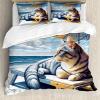 Ambesonne Cat Duvet Cover Set, Romantic Date Night of Kitties Drinking Milkshake Cozy Night Scene Valentines, Decorative 3 Piece Bedding Set with 2 Pillow Shams, California King, Dark Blue Apricot(Blue Pale Mustard)
