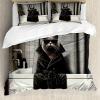 Ambesonne Cat Duvet Cover Set, Romantic Date Night of Kitties Drinking Milkshake Cozy Night Scene Valentines, Decorative 3 Piece Bedding Set with 2 Pillow Shams, California King, Dark Blue Apricot(Grey and Charcoal Grey)