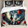 Ambesonne Cat Duvet Cover Set, Romantic Date Night of Kitties Drinking Milkshake Cozy Night Scene Valentines, Decorative 3 Piece Bedding Set with 2 Pillow Shams, California King, Dark Blue Apricot(Dark Night Blue Vermilion)