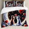 Ambesonne Cat Duvet Cover Set, Romantic Date Night of Kitties Drinking Milkshake Cozy Night Scene Valentines, Decorative 3 Piece Bedding Set with 2 Pillow Shams, California King, Dark Blue Apricot(Indigo and Scarlet)