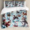 Ambesonne Cat Duvet Cover Set, Romantic Date Night of Kitties Drinking Milkshake Cozy Night Scene Valentines, Decorative 3 Piece Bedding Set with 2 Pillow Shams, California King, Dark Blue Apricot(Soft Blue Burnt Orange)