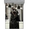 Ambesonne Cat Fitted Sheet & Pillow Sham Set, Romantic Date Night of Kitties Drinking Milkshake Cozy Night Scene Valentines, Decorative Printed 3 Piece Bedding Decor Set, Queen, Dark Blue Apricot(Grey and Charcoal Grey)