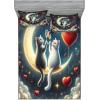 Ambesonne Cat Fitted Sheet & Pillow Sham Set, Romantic Date Night of Kitties Drinking Milkshake Cozy Night Scene Valentines, Decorative Printed 3 Piece Bedding Decor Set, Queen, Dark Blue Apricot(Dark Night Blue Vermilion)