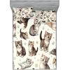 Ambesonne Cat Fitted Sheet & Pillow Sham Set, Romantic Date Night of Kitties Drinking Milkshake Cozy Night Scene Valentines, Decorative Printed 3 Piece Bedding Decor Set, Queen, Dark Blue Apricot(Off White Taupe and Grey)