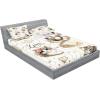 Ambesonne Cat Fitted Sheet & Pillow Sham Set, Romantic Date Night of Kitties Drinking Milkshake Cozy Night Scene Valentines, Decorative Printed 3 Piece Bedding Decor Set, Queen, Dark Blue Apricot(Ivory Pale Brown Grey)