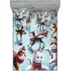 Ambesonne Cat Fitted Sheet & Pillow Sham Set, Romantic Date Night of Kitties Drinking Milkshake Cozy Night Scene Valentines, Decorative Printed 3 Piece Bedding Decor Set, Queen, Dark Blue Apricot(Soft Blue Burnt Orange)