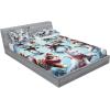 Ambesonne Cat Fitted Sheet & Pillow Sham Set, Romantic Date Night of Kitties Drinking Milkshake Cozy Night Scene Valentines, Decorative Printed 3 Piece Bedding Decor Set, Queen, Dark Blue Apricot(Soft Blue Burnt Orange)