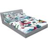 Ambesonne Cat Fitted Sheet & Pillow Sham Set, Romantic Date Night of Kitties Drinking Milkshake Cozy Night Scene Valentines, Decorative Printed 3 Piece Bedding Decor Set, Queen, Dark Blue Apricot(Pale Blue Raspberry White)